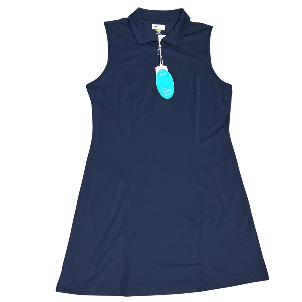 Greg Norman Golf Dress Womens Large Navy Blue NWT Play Dry Sleeveless Zip Polo